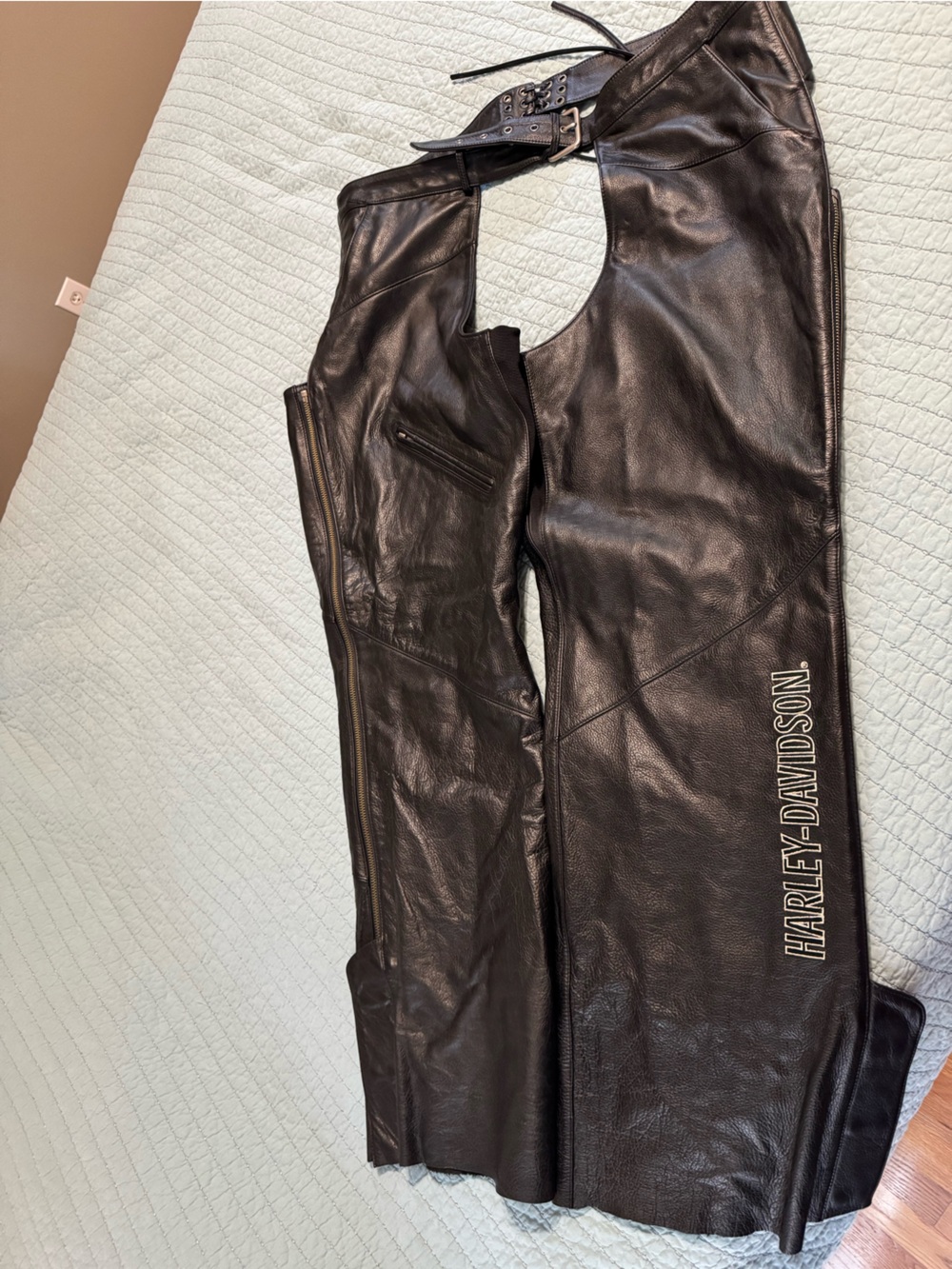 Harley-Davidson Black Leather Motorcycle Chaps with Logo